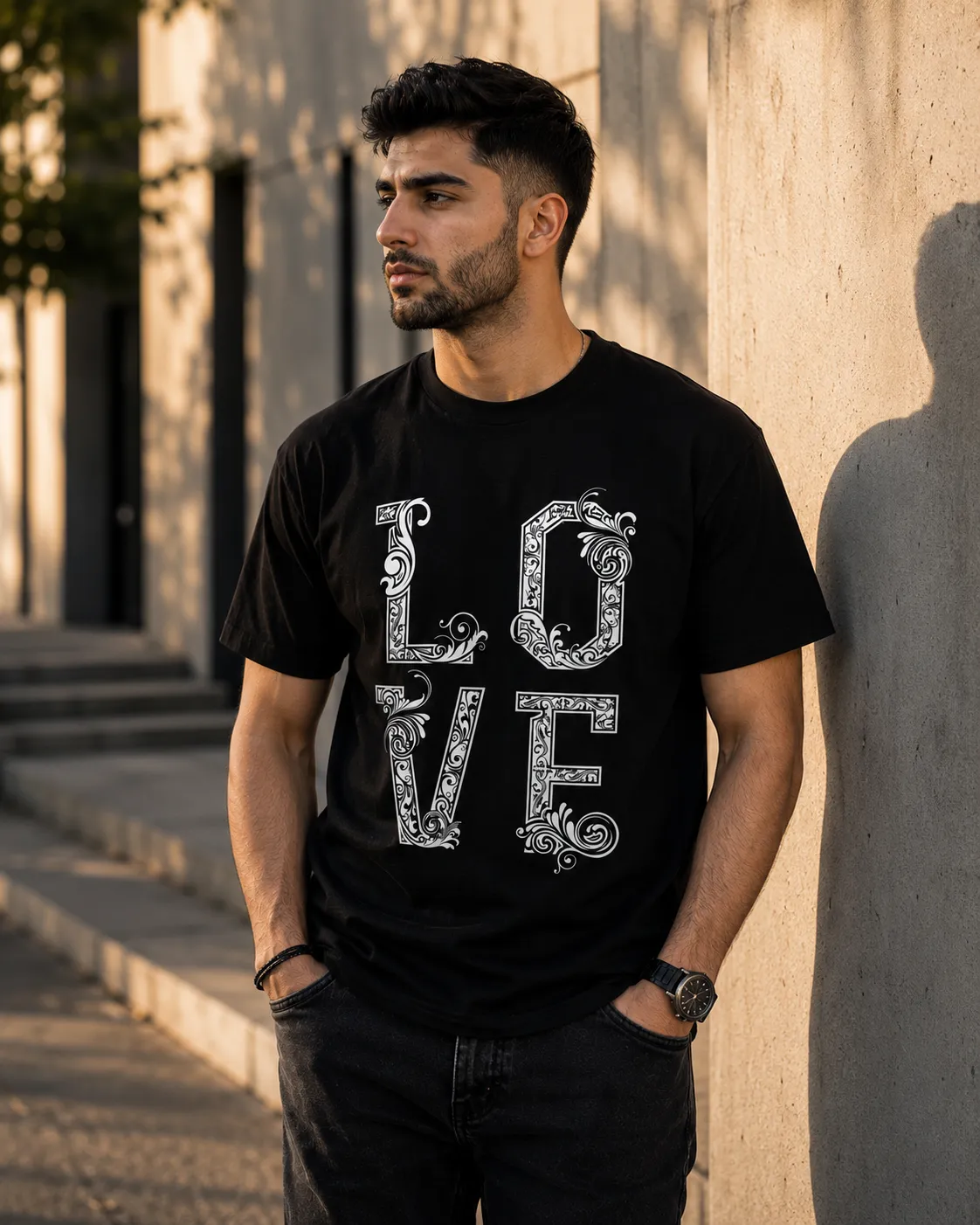 تی‌شرت آستین کوتاه مردانه طرح LOVE کلاسیک