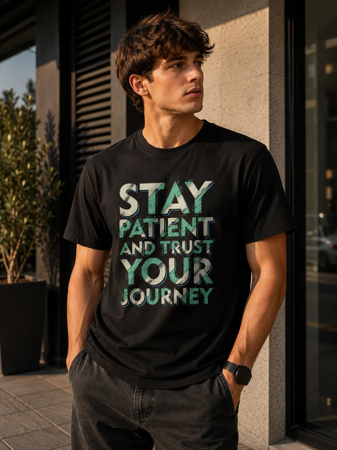 تی‌شرت آستین کوتاه مردانه طرح Stay Patient And Trust Your Journey