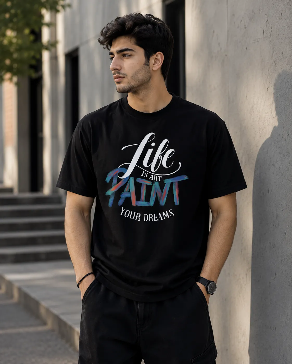 تی‌شرت آستین کوتاه مردانه طرح Life Is Art Paint