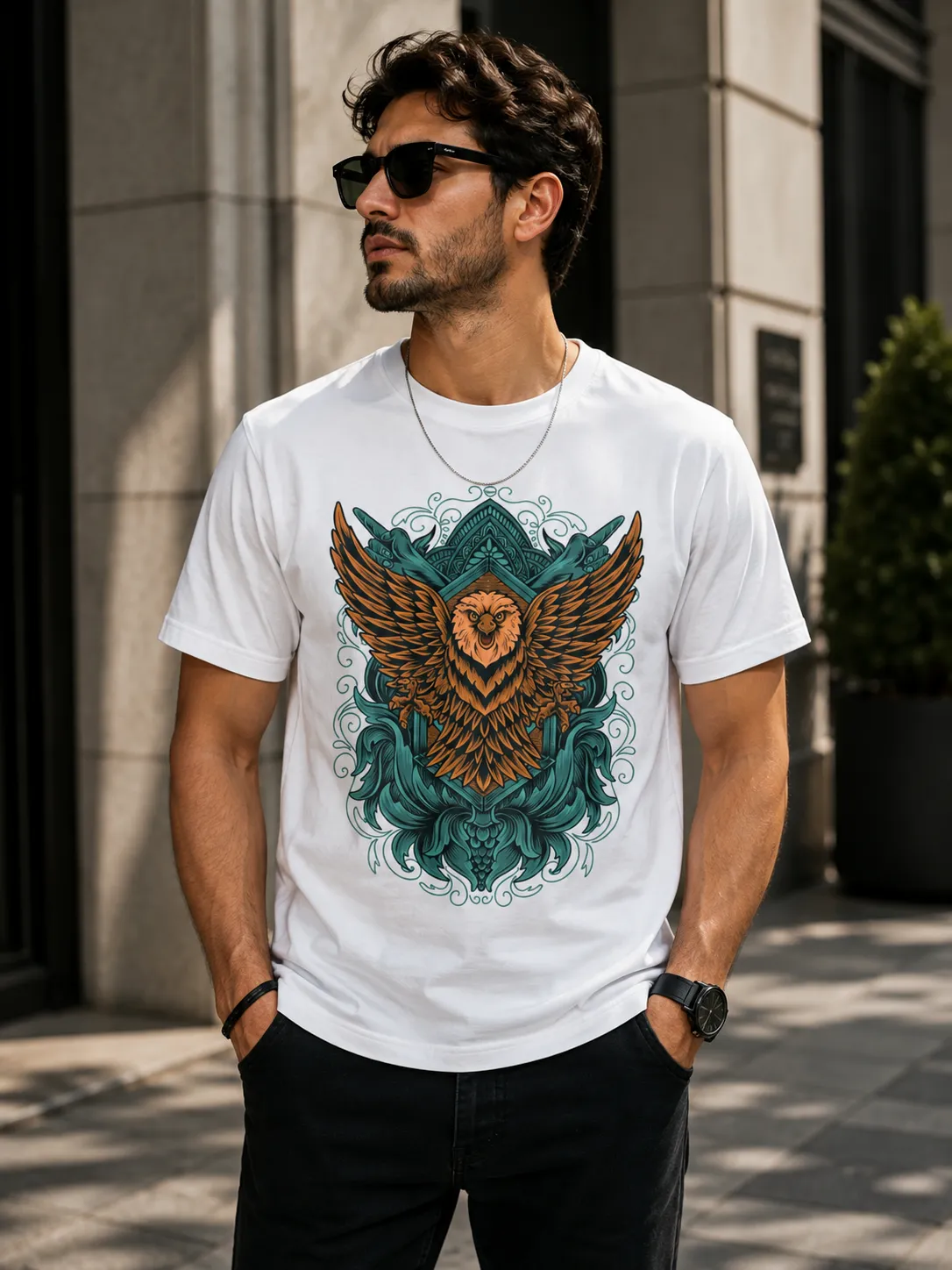تی‌شرت آستین کوتاه مردانه طرح عقاب طلایی (Golden Eagle)